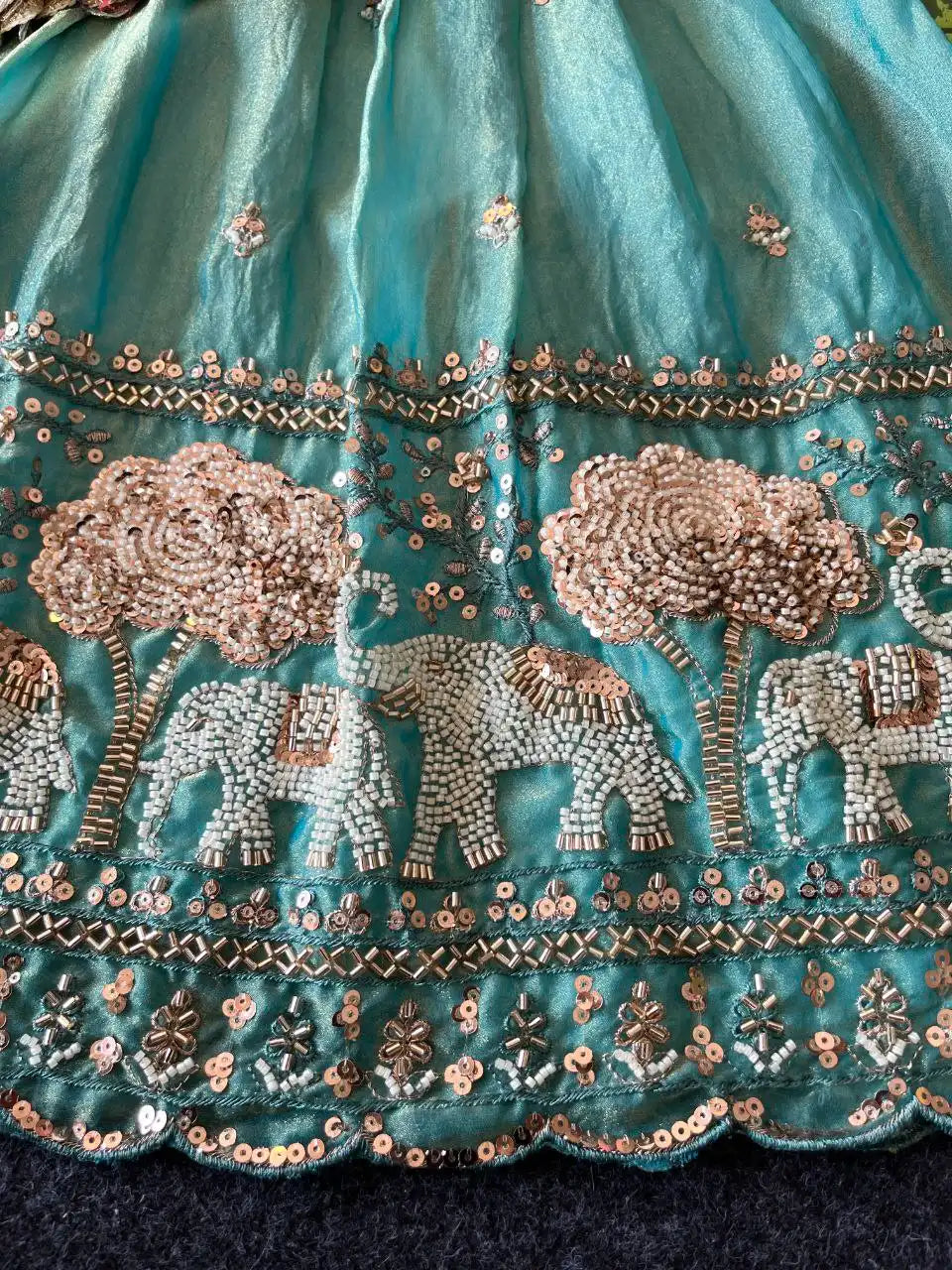 Elephant Garden – Kids Festive Lehenga Set - Sky