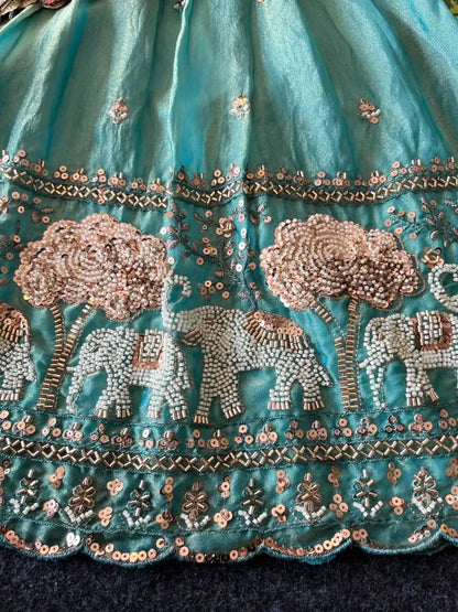 Elephant Garden – Kids Festive Lehenga Set - Sky