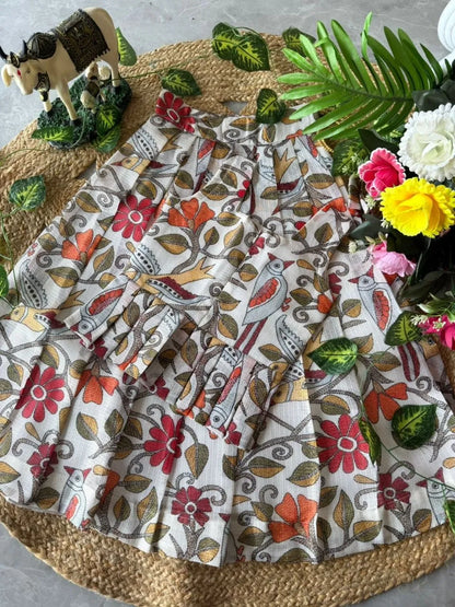 Kota Chex Kids Kalamkari Lehenga - White