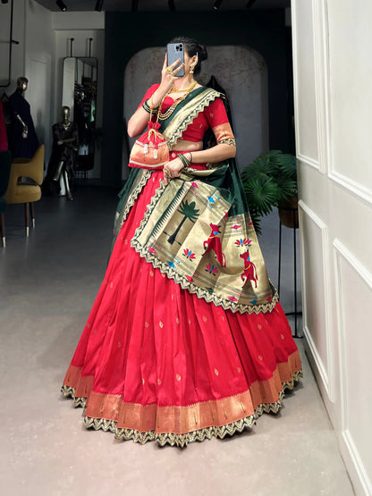 Maharashtrian Wedding Paithani Lehenga Choli - Red