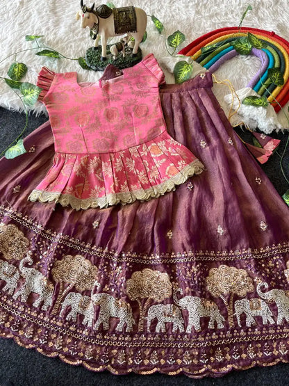 Elephant Garden – Kids Festive Lehenga Set - Wine