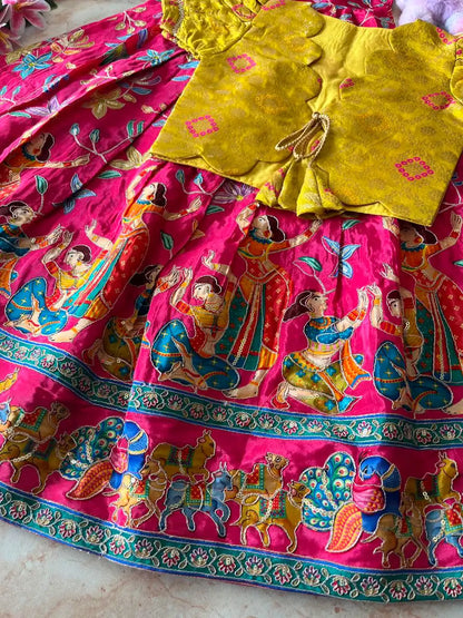 Beautiful Position & Kalamkari Kids Gown with Coat - Pink