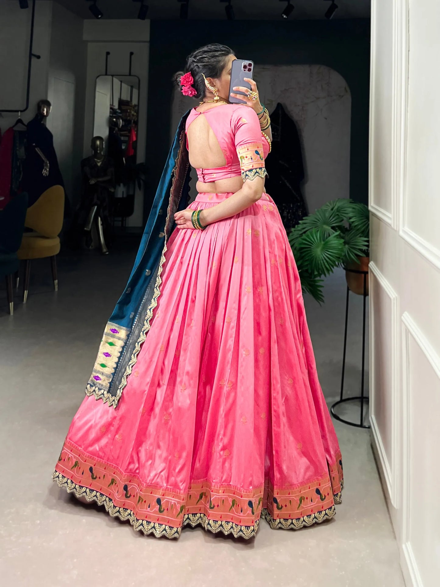 Maharashtrian Wedding Paithani Lehenga Choli - Light Pink