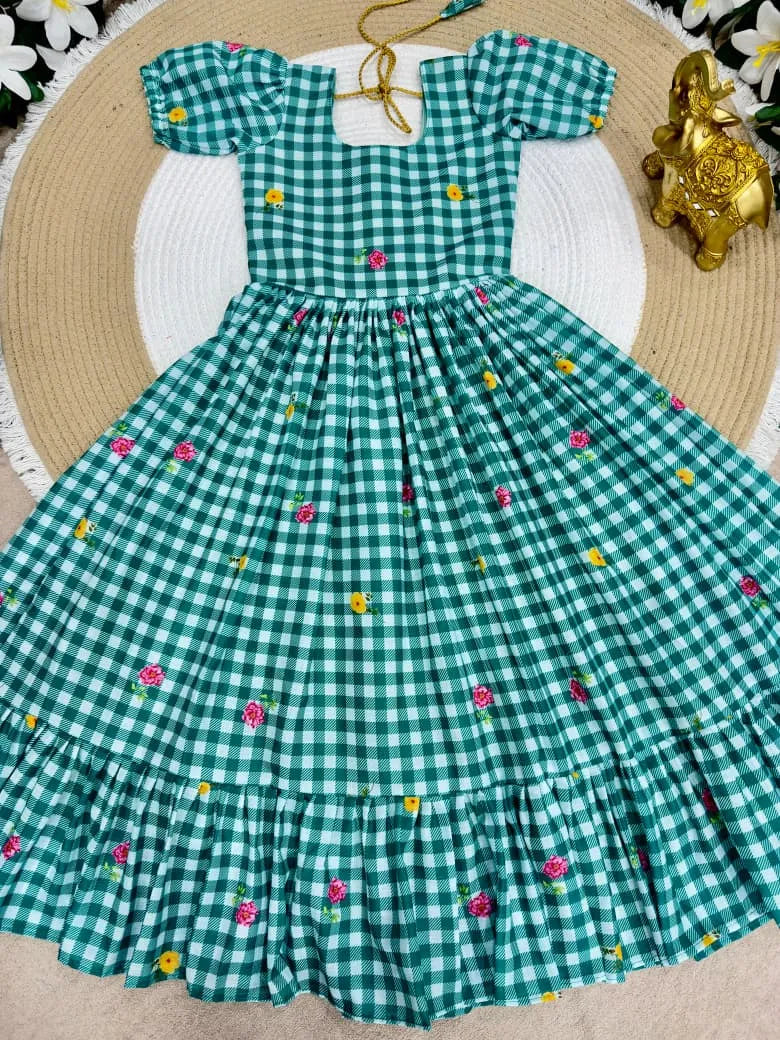 Mul-Chanderi Summer Kids Frock Collection - Green