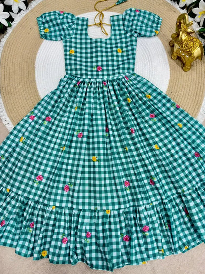 Mul-Chanderi Summer Kids Frock Collection - Green
