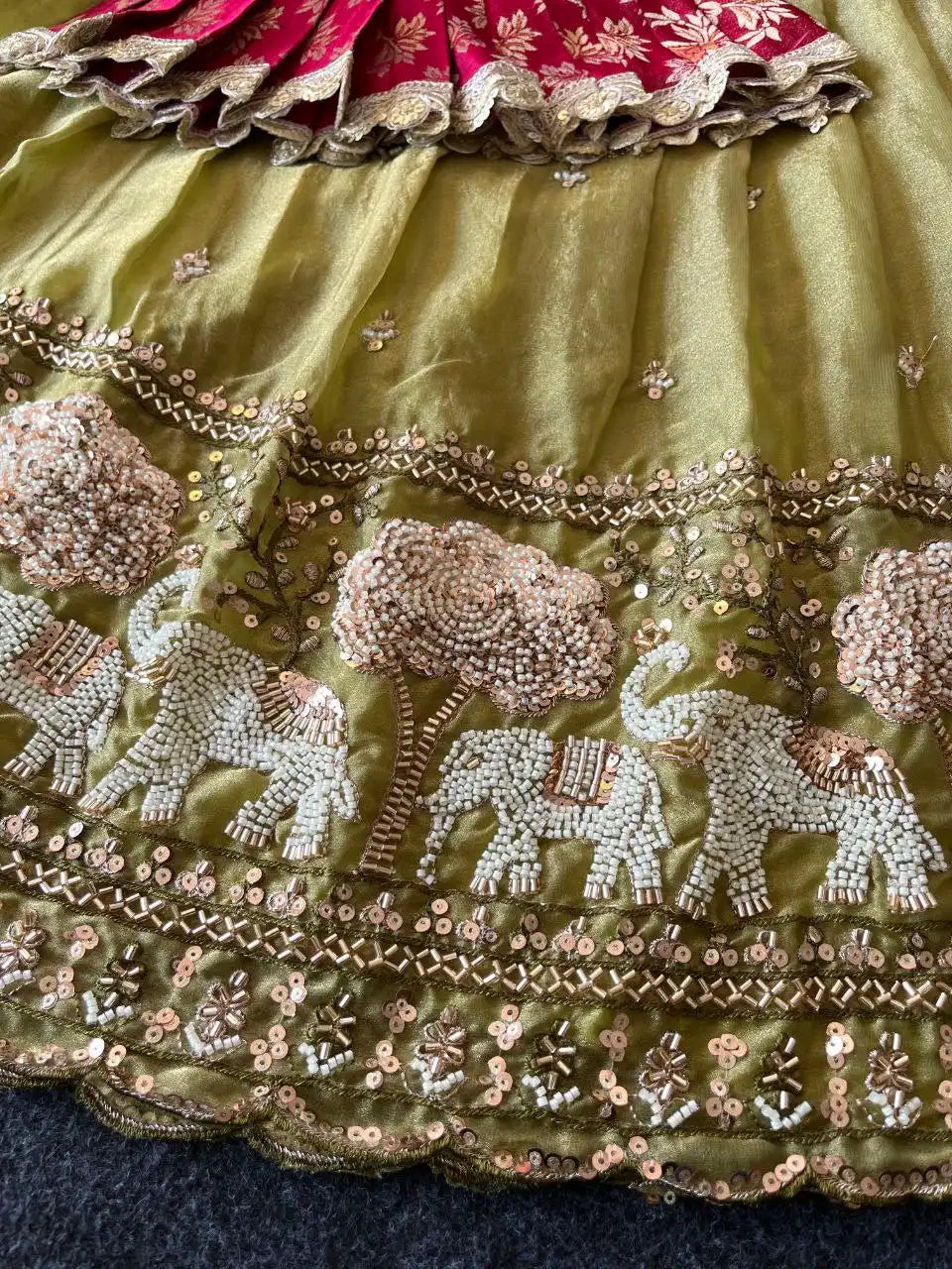 Elephant Garden – Kids Festive Lehenga Set - Mehndi