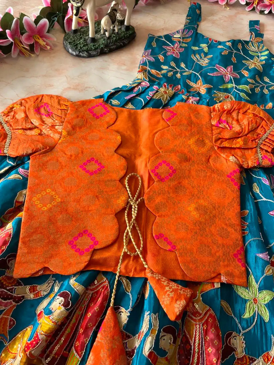 Beautiful Position & Kalamkari Kids Gown with Coat - Rama