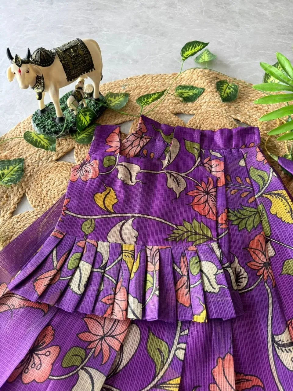 Kota Chex Kids Kalamkari Lehenga - Purple