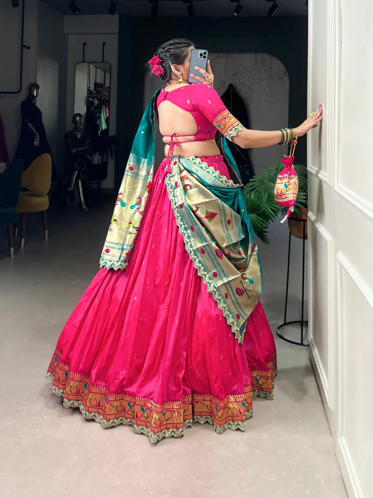 Maharashtrian Wedding Paithani Lehenga Choli - Pink