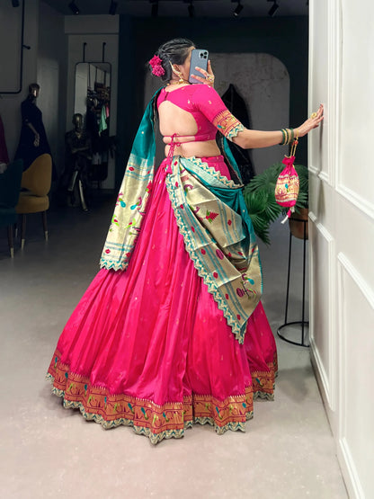 Maharashtrian Wedding Paithani Lehenga Choli - Pink