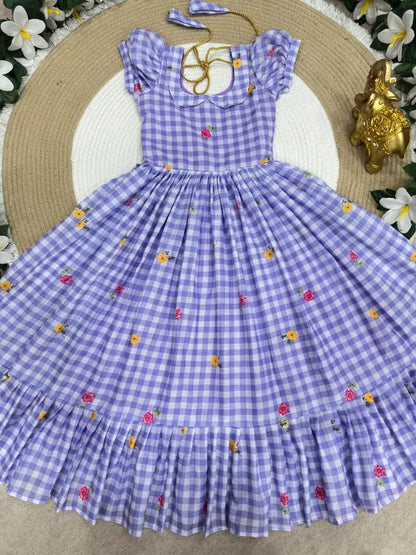 Mul-Chanderi Summer Kids Frock Collection - Lavender