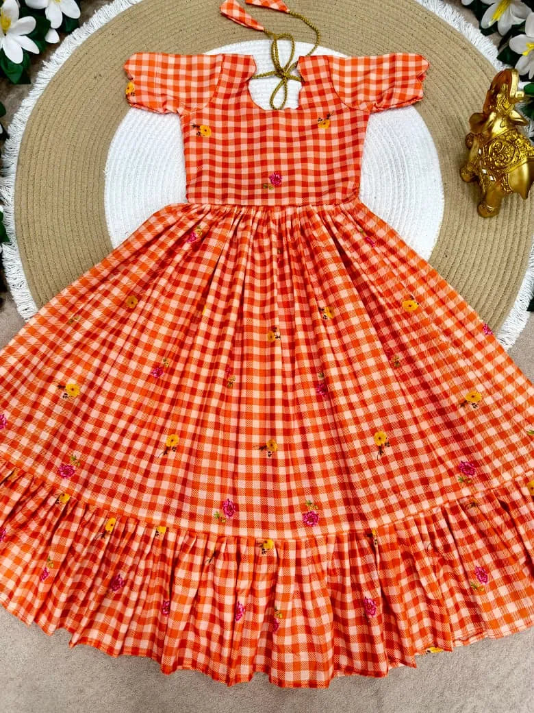 Mul-Chanderi Summer Kids Frock Collection - Orange