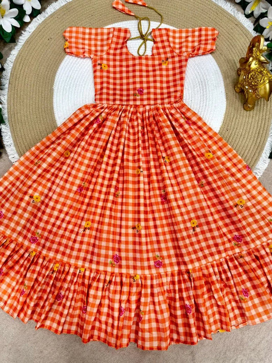 Mul-Chanderi Summer Kids Frock Collection - Orange
