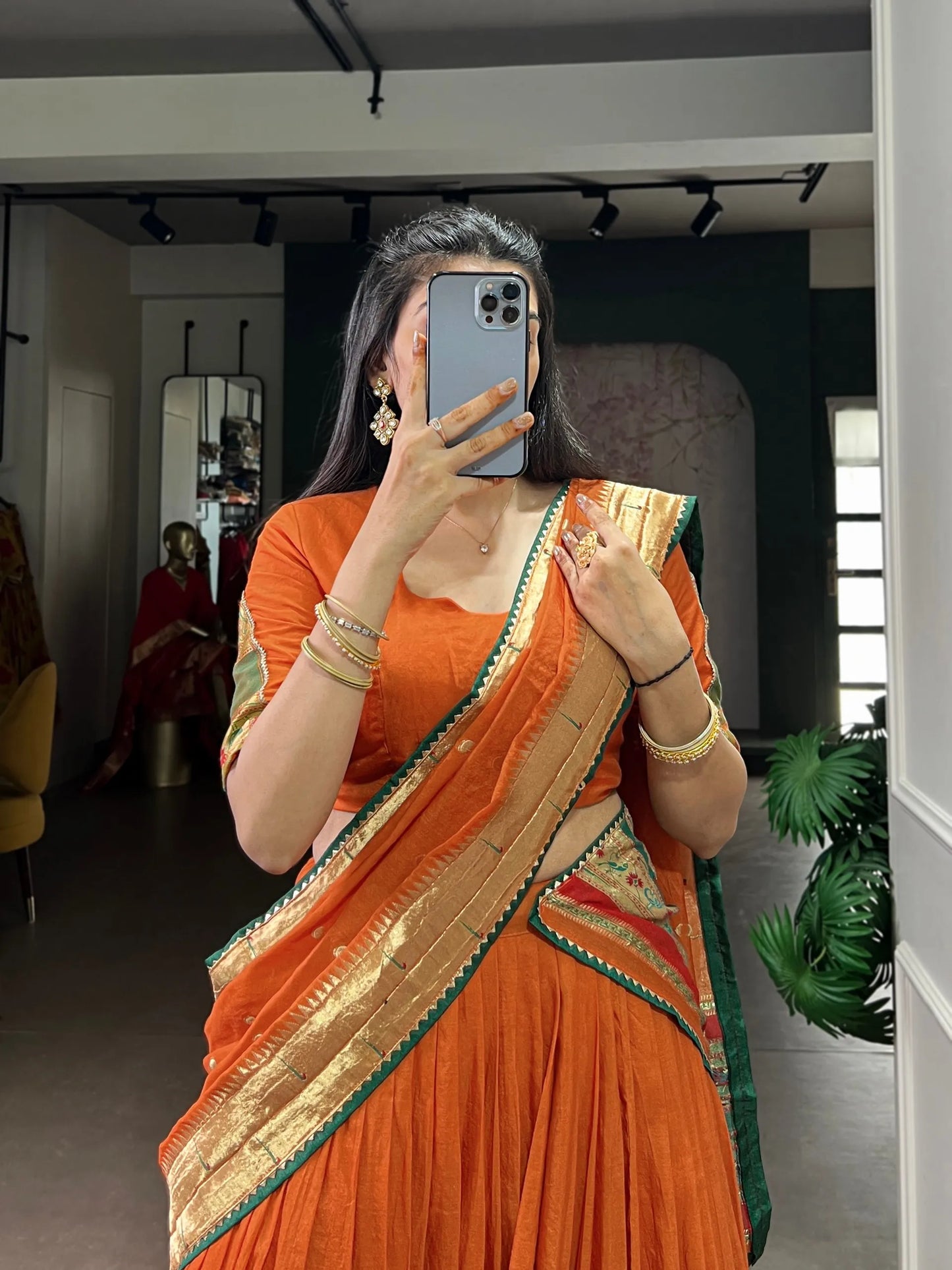 Soft Pure Chanderi Gotta Patti Lace Paithani Lehenga Choli - Orange