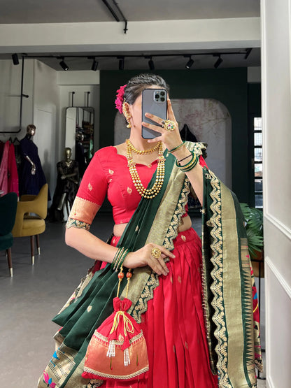 Maharashtrian Wedding Paithani Lehenga Choli - Red