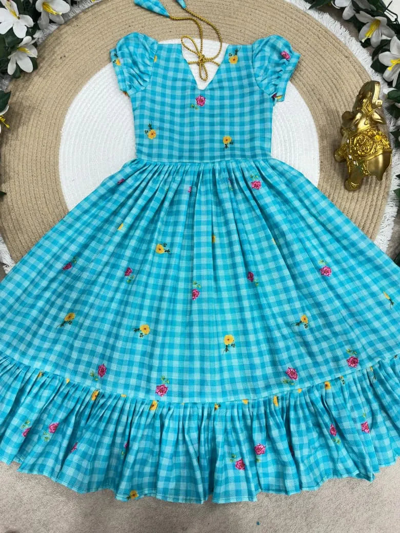 Mul-Chanderi Summer Kids Frock Collection - Sky