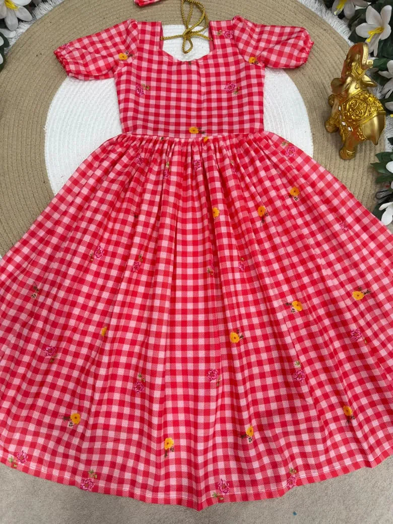 Mul-Chanderi Summer Kids Frock Collection - Red