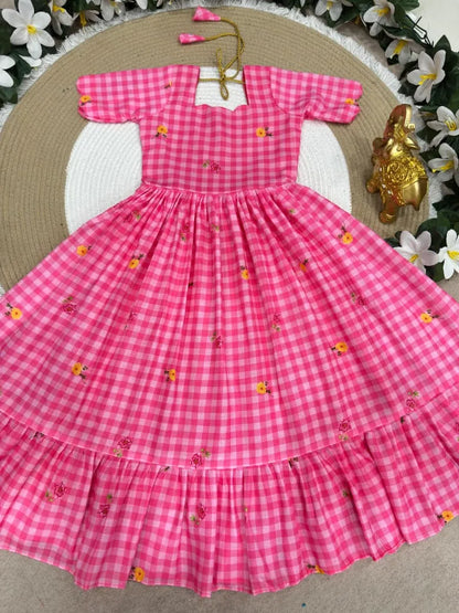 Mul-Chanderi Summer Kids Frock Collection - Pink