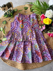 Kota Chex Kids Kalamkari Lehenga - Lilac