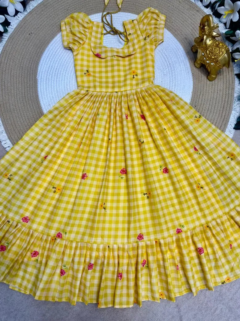 Mul-Chanderi Summer Kids Frock Collection - Yellow