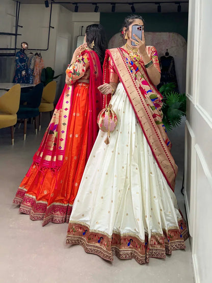 Royal Paithani Lehenga Choli with Dupatta & Batwa - Orange