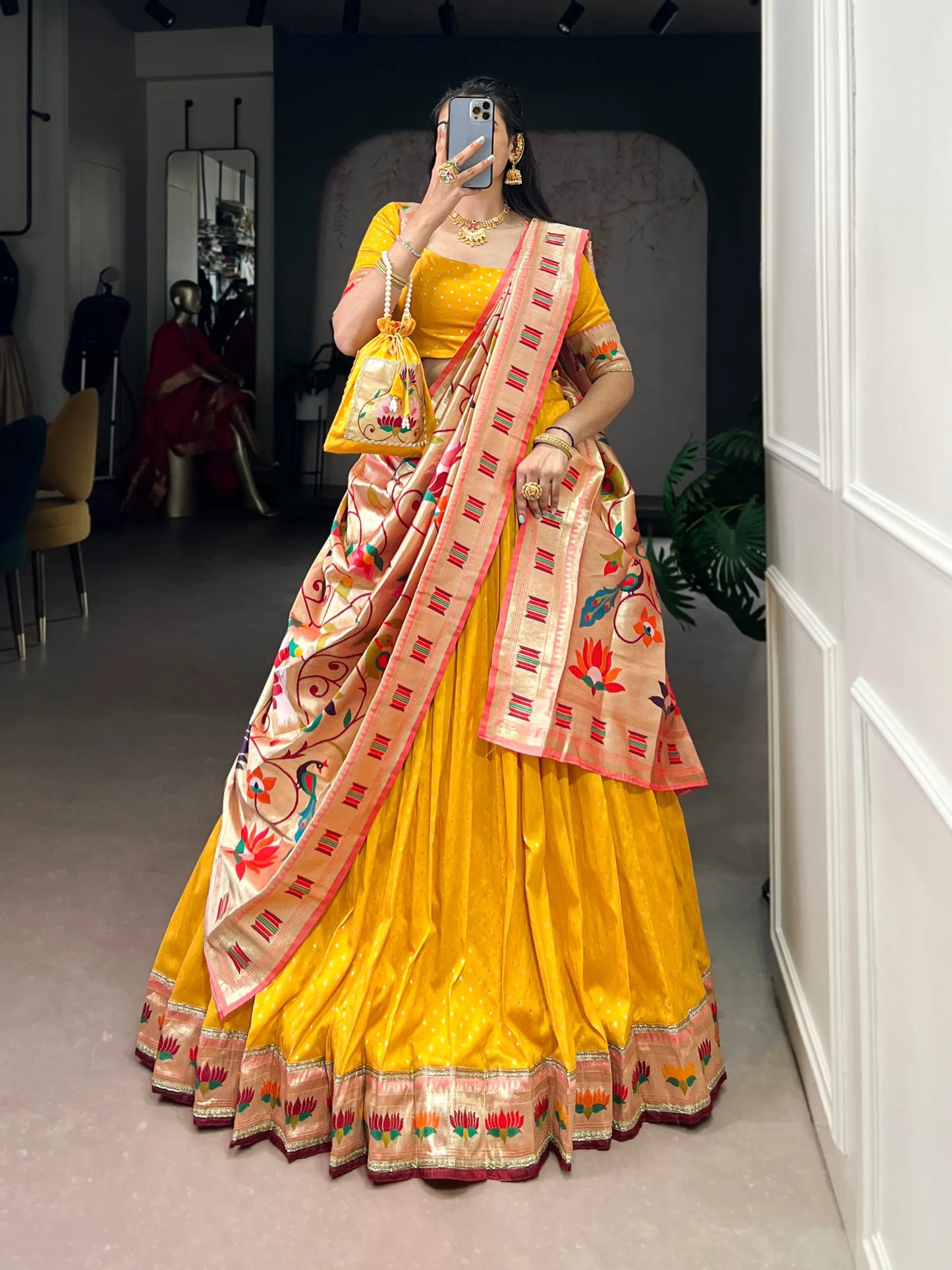 Traditional Maharashtrian Paithani Lehenga Choli for Wedding - Mango