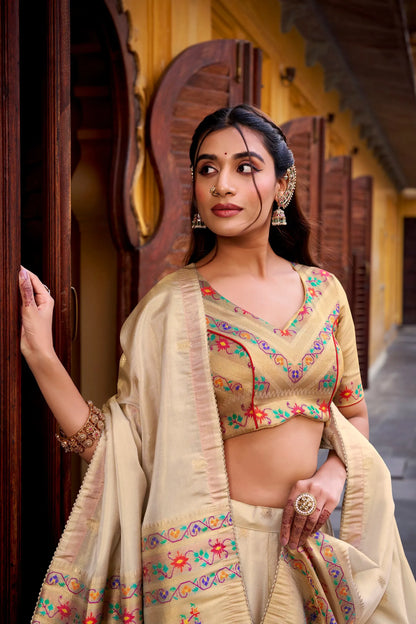 South Indian Marathi Style Paithani Lehenga Choli - Red