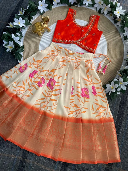 Sartin Silk Maggam Work Lehenga Choli