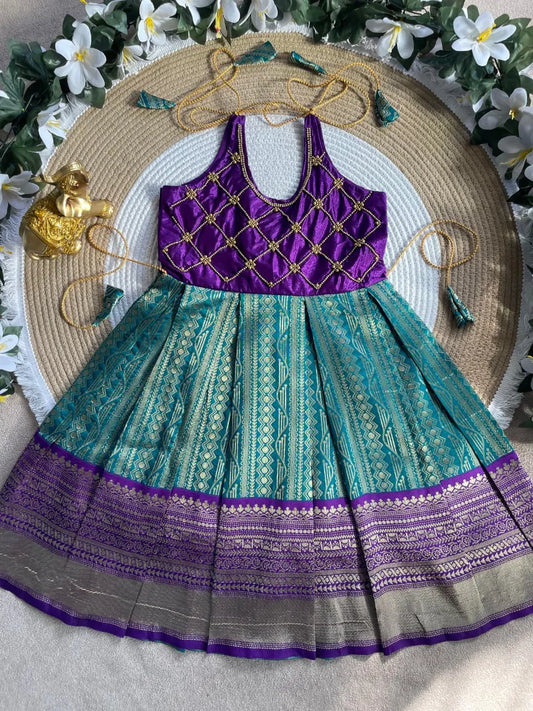 Dyed Silk Maggam Work Kids Gown