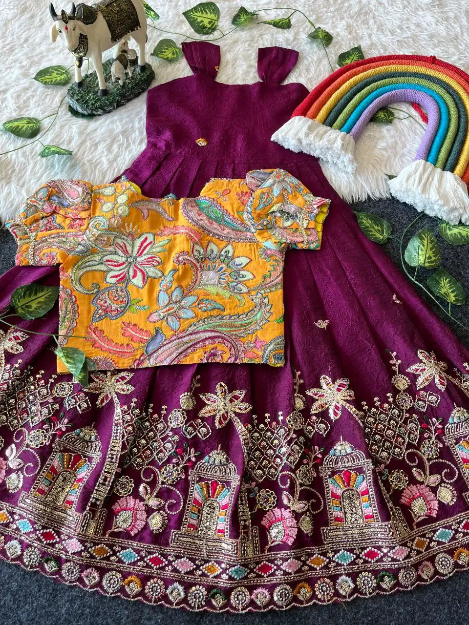 Temple Garden Designer Kids Festive Gown Set - Wine