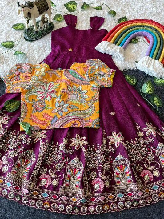 Temple Garden Designer Kids Festive Gown Set - Wine
