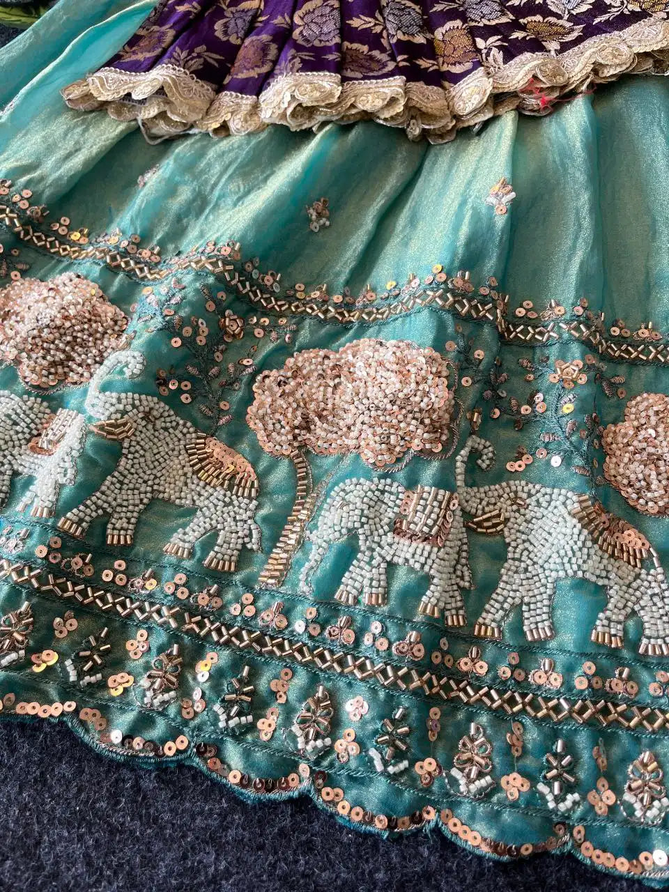 Elephant Garden – Kids Festive Lehenga Set - Sky