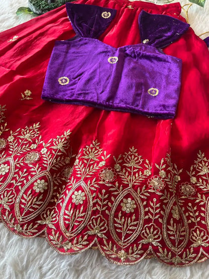 Royal Velvet Kids Lehenga Set - Purple & Pink