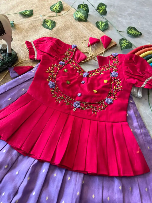 Flamingo Paithani Traditional Kids Lehenga - Lavender