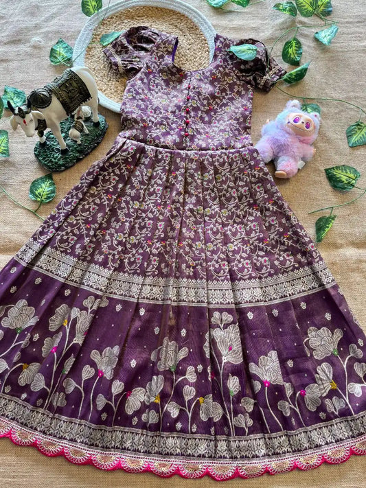 Kids Tissue Silk Panihari Weaved Gown - Purple