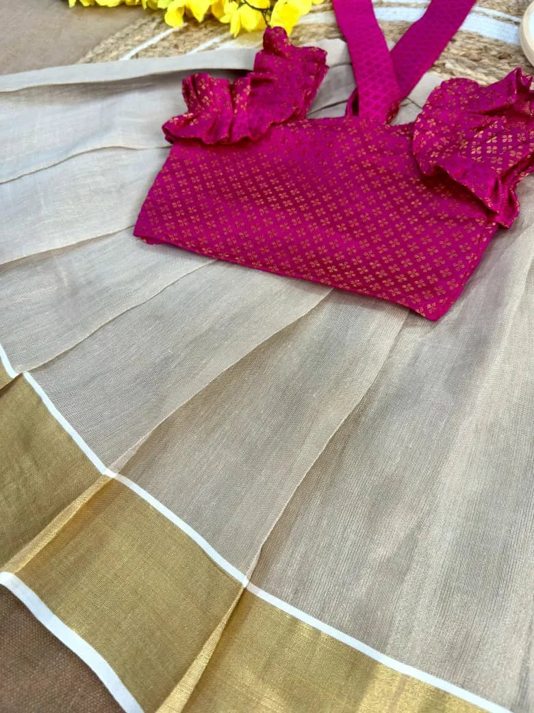 Kids Kerala Onam Special Lehenga-Choli - Pink
