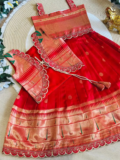 Kids Paithani Silk Gown with Designer Coat