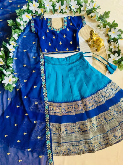 Royal Blue Zari Weave Kids Lehenga Choli