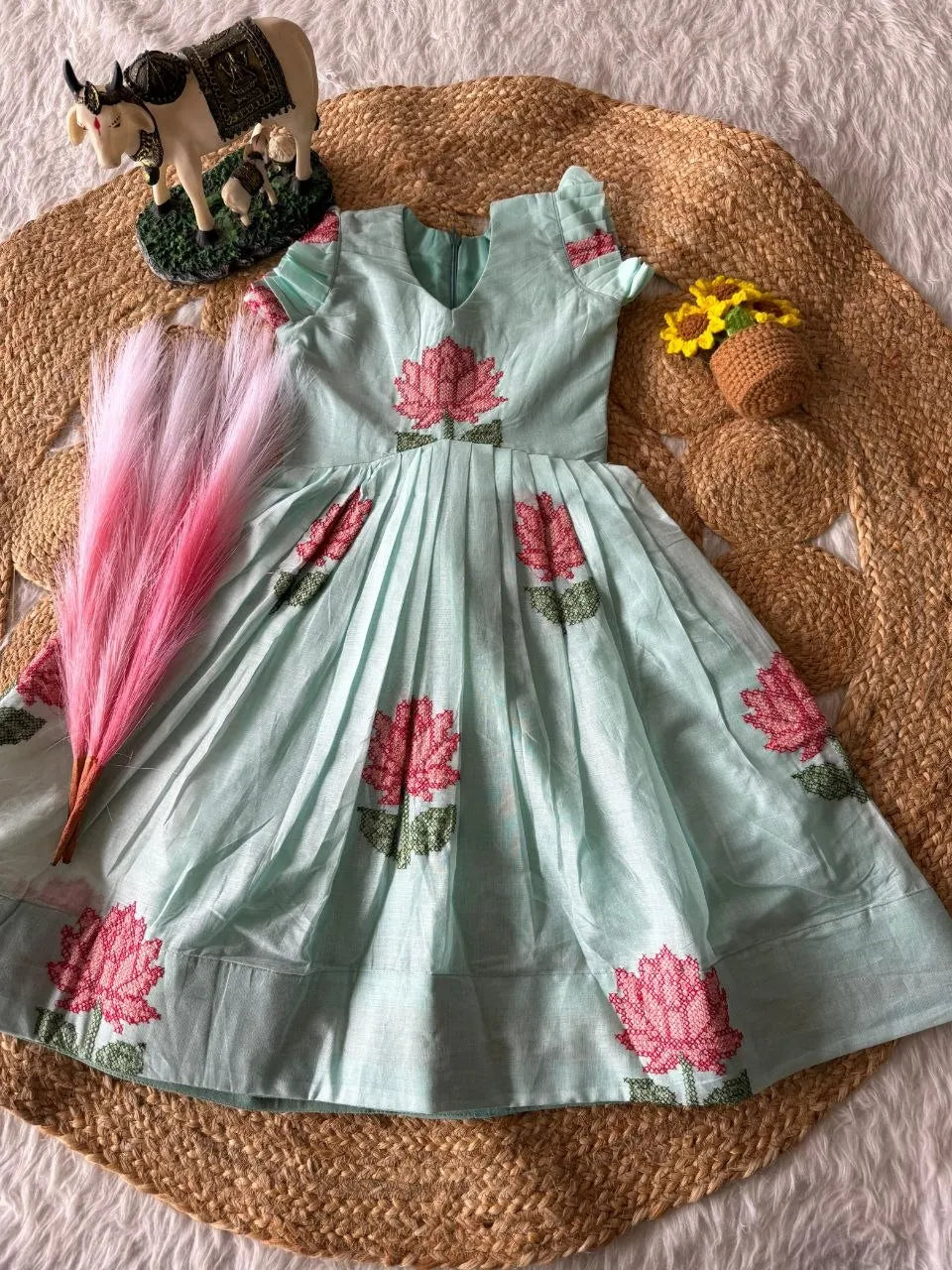 Lotus Girls Short Gown - Sky