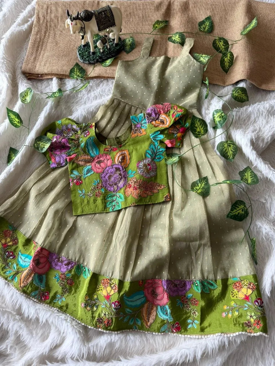 Kids Premium Salsa Gown Set- Sage Green