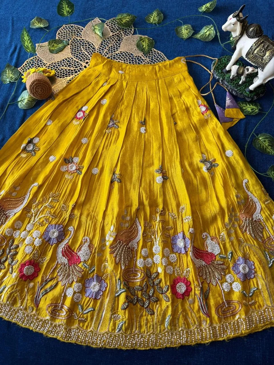 Flamingo Bead & Moti Work Kids Lehenga - Lilac & Yellow