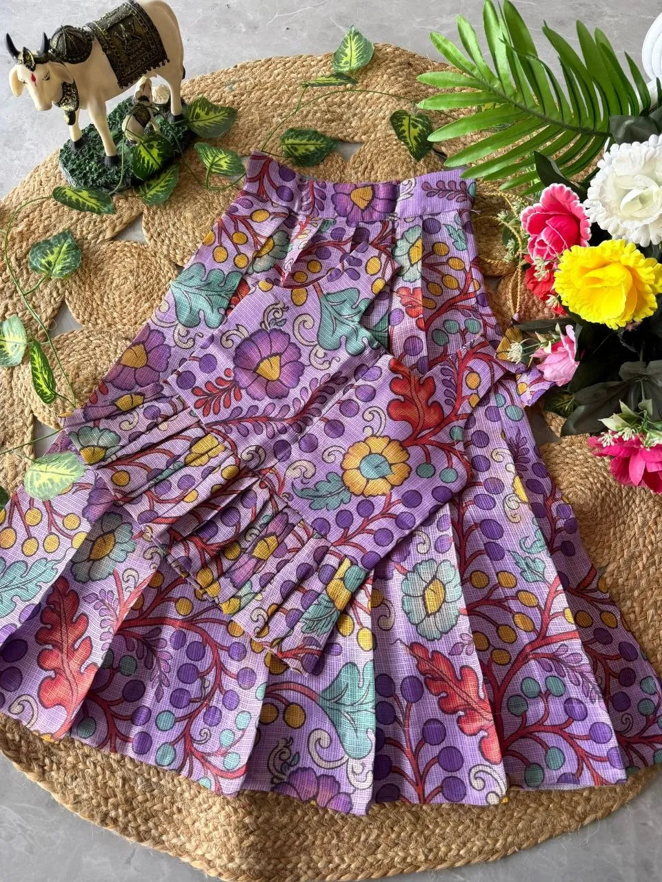 Kota Chex Kids Kalamkari Lehenga - Lilac