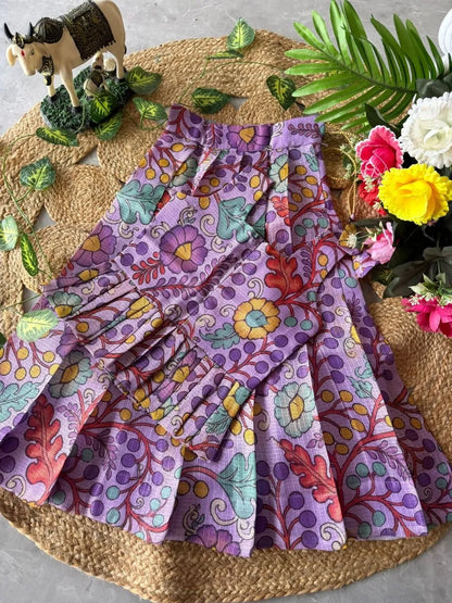 Kota Chex Kids Kalamkari Lehenga - Lilac