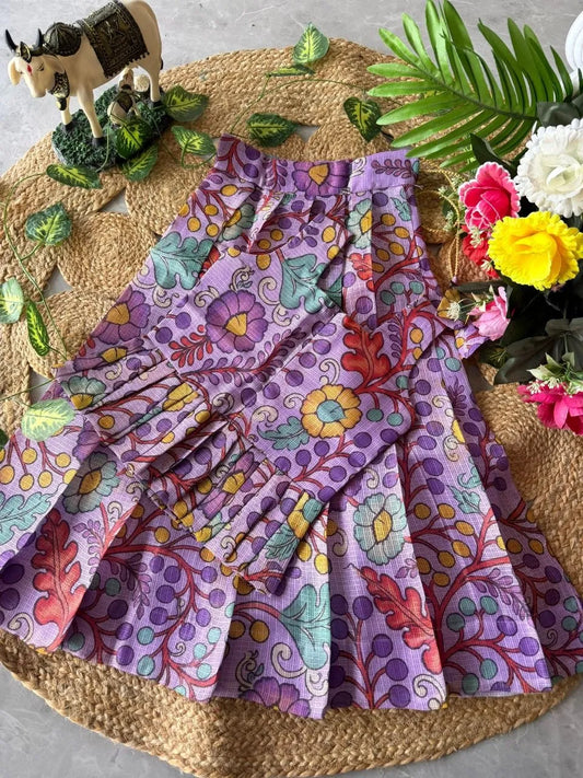 Kota Chex Kids Kalamkari Lehenga - Lilac