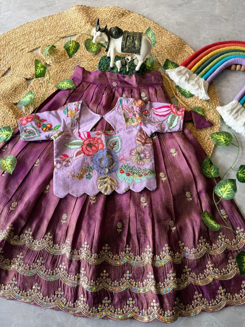 Kids Rainbow Work Designer Lehenga - Lilac & Purple