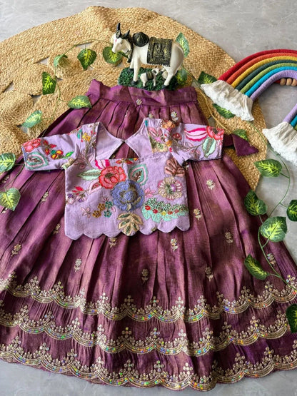 Kids Rainbow Work Designer Lehenga - Lilac & Purple