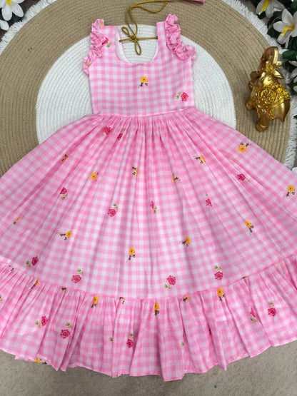 Mul-Chanderi Summer Kids Frock Collection - Baby Pink