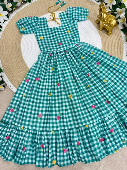 Mul-Chanderi Summer Kids Frock Collection - Green