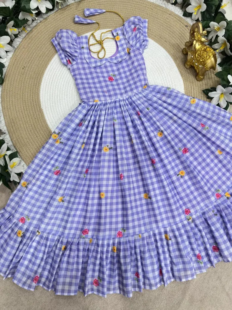 Mul-Chanderi Summer Kids Frock Collection - Lavender