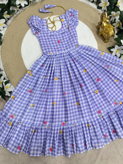 Mul-Chanderi Summer Kids Frock Collection - Lavender